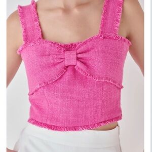 🔆 Endless Rose Pink Tweed Bow Crop Top - Size Small NWOT